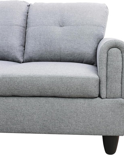 ROOMTEC Button Modern L Shape Sectional Sofa Set, Upholstered Corner Couch with Storage Ottoman, Linen Tufted Cushions, for Living Room, Apartment, 97inch, Grey w/Right Chaise Lounge - LeafyLoom
