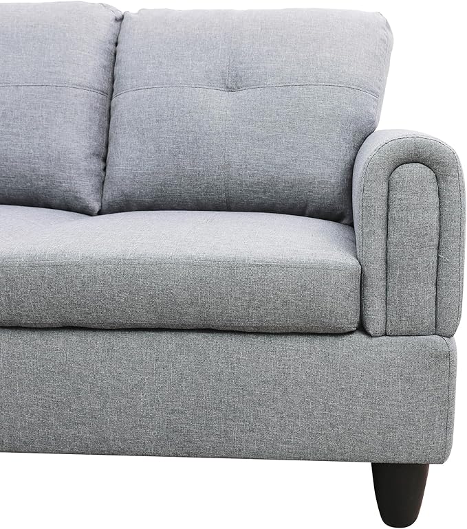 ROOMTEC Button Modern L Shape Sectional Sofa Set, Upholstered Corner Couch with Storage Ottoman, Linen Tufted Cushions, for Living Room, Apartment, 97inch, Grey w/Right Chaise Lounge - LeafyLoom
