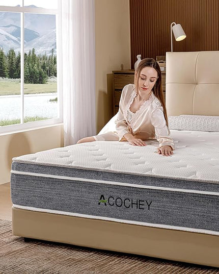 12 Inch Queen Mattress Memory Foam and Spring Hybrid Mattresses,Medium Firm Feel Grey Queen Mattress in a Box,Quality Comfort and Adaptive Support Breathable Cooling Mattresses,CertiPUR-US. - LeafyLoom