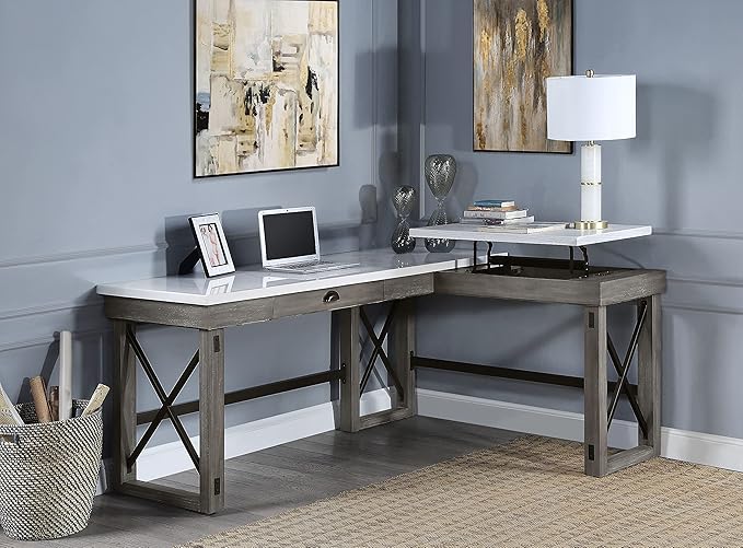NicBex Kimberly-DW-00029-LWJ Home Office Desks, 67"x55"x30", Gray-1 - LeafyLoom