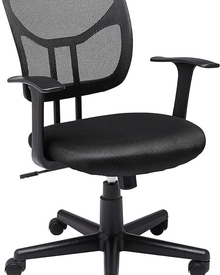 Amazon Basics Mesh Mid-Back Adjustable-Height 360-Degree Swivel Office Desk Chair with Armrests and Lumbar Support, Black - LeafyLoom