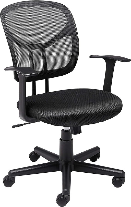 Amazon Basics Mesh Mid-Back Adjustable-Height 360-Degree Swivel Office Desk Chair with Armrests and Lumbar Support, Black - LeafyLoom