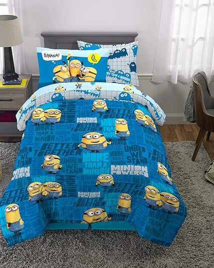 Franco Kids Bedding Super Soft Comforter and Sheet Set with Sham, 5 Piece Twin Size, Minions The Rise Of Gru - LeafyLoom