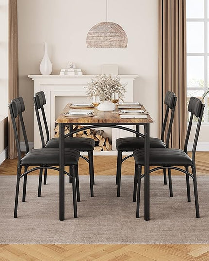 GAOMON Dining Table Set for 4, Kitchen Table and Chairs for 4 with Upholstered Chairs, 5 Piece Dining Room Table Set, Rectangular Kitchen Table Set for Small Space, Apartment, Studio, Rustic Brown - LeafyLoom