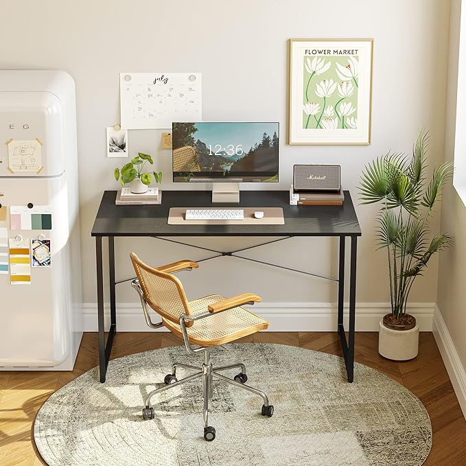 CubiCubi Computer Desk, 47 inch Home Office Desk, Modern Simple Style PC Table for Home, Office, Study, Writing, Black - LeafyLoom