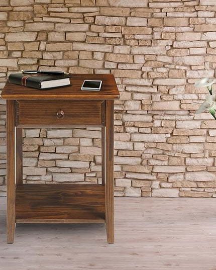 Casual Home Night Owl Nightstand with USB Ports-Warm Brown - LeafyLoom