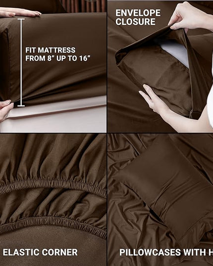 Utopia Bedding Twin Bed Sheets Set - 3 Piece Bedding - Brushed Microfiber - Shrinkage and Fade Resistant - Easy Care (Twin, Brown) - LeafyLoom