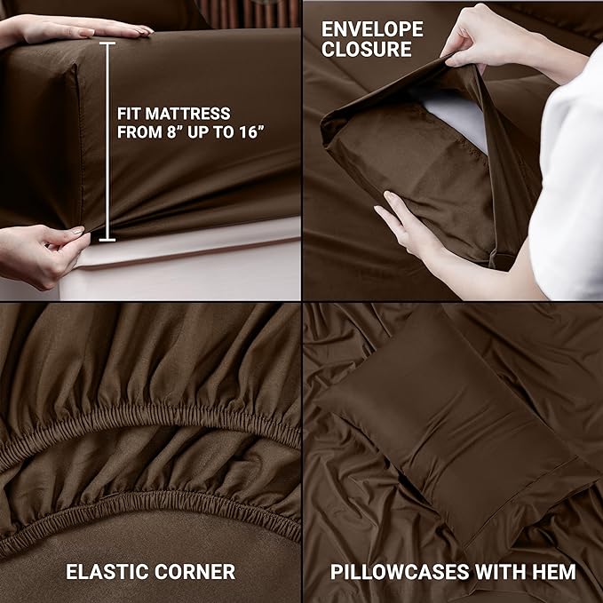 Utopia Bedding Twin Bed Sheets Set - 3 Piece Bedding - Brushed Microfiber - Shrinkage and Fade Resistant - Easy Care (Twin, Brown) - LeafyLoom