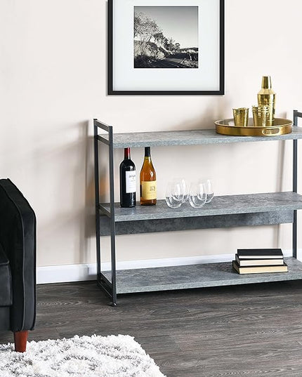 Household Essentials 3 Tier Storage Shelf with Minimalist Metal Frame | 40.5" W x 32.5" H x 13.75" D | Slate Faux Concrete, Grey - LeafyLoom