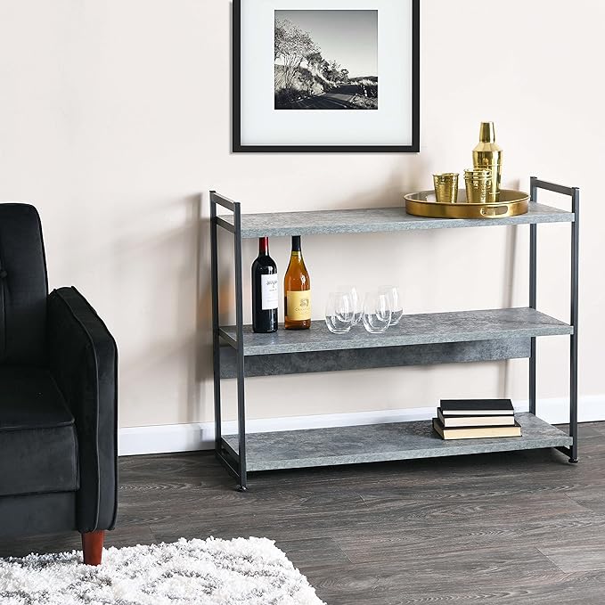 Household Essentials 3 Tier Storage Shelf with Minimalist Metal Frame | 40.5" W x 32.5" H x 13.75" D | Slate Faux Concrete, Grey - LeafyLoom