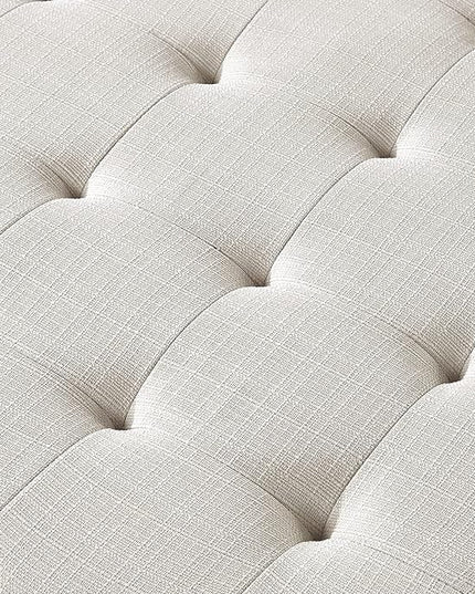 24KF Large Square Upholstered Tufted Linen Ottoman Coffee Table, Large Footrest Ottoman with Solid Wood Shelf-Ivory - LeafyLoom