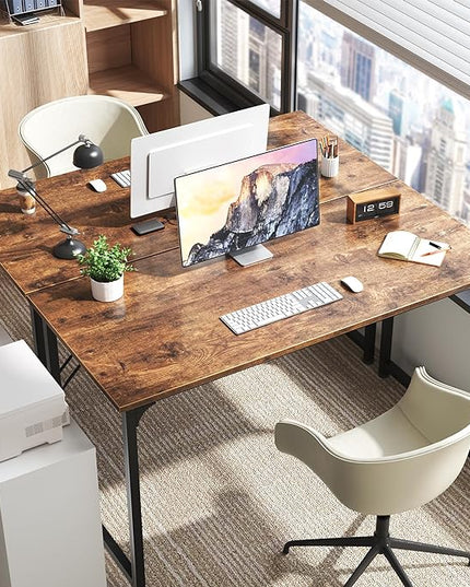 Computer Desk, 55 Inch Office Desk, Gaming Desk with Storage, Writing Desk Work Desk for Home Office, Study, Modern Simple Desk, Large Legroom, Metal Frame, Rustic Brown - LeafyLoom