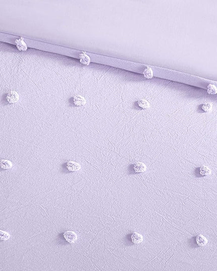 Callie Cotton Jacquard Weave Colorful Pom Pom Kids Comforter sets, Down Alternative Shabby Chic All Season Girls Bedding, Bedroom Decor, Full/Queen, Lavender 5 Piece - LeafyLoom