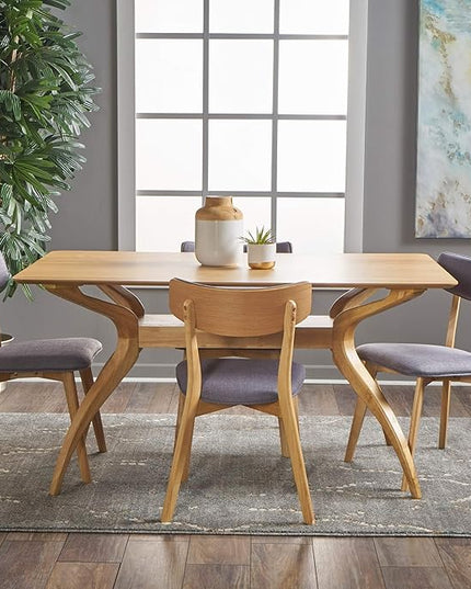 Christopher Knight Home Nissie Mid-Century Wood Dining Set with Fabric Chairs, 5-Pcs Set, Natural Oak Finish / Dark Grey - LeafyLoom