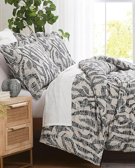 Southshore Fine Living, Inc. Full/Queen Comforter Bedding Set, Down Alternative Floral Comforter with Matching Shams, Modern abstract print Microfiber Comforter, Fits Queen & Full Beds, Slate khari - LeafyLoom