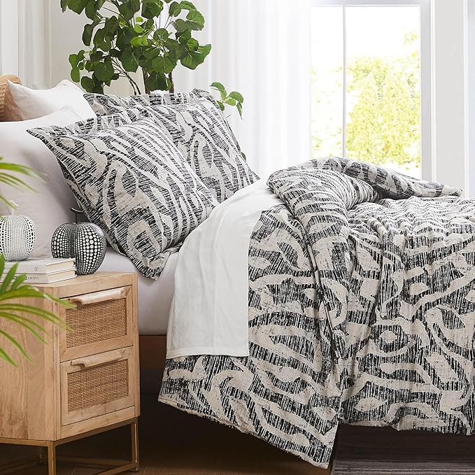 Southshore Fine Living, Inc. Full/Queen Comforter Bedding Set, Down Alternative Floral Comforter with Matching Shams, Modern abstract print Microfiber Comforter, Fits Queen & Full Beds, Slate khari - LeafyLoom