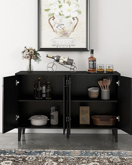 Panana Sideboard Buffet Cabinet Kitchen Storage Cabinet Living Room 4 Doors Console Table (Black) - LeafyLoom