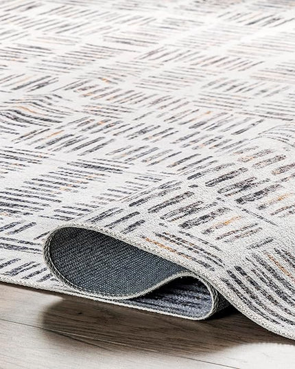 nuLOOM Mitzi Abstract Lines Machine Washable Ultra Thin Area Rug, 5' x 8', Light Grey - LeafyLoom
