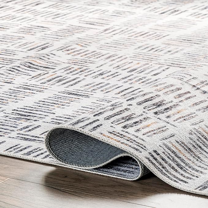 nuLOOM Mitzi Abstract Lines Machine Washable Ultra Thin Area Rug, 5' x 8', Light Grey - LeafyLoom
