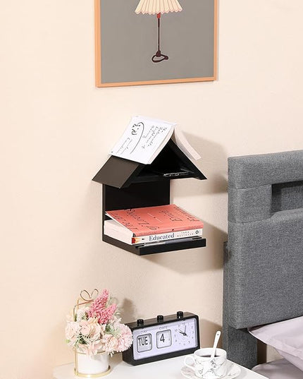 Wall Mounted Wood Bookcase, Small Bedside Bookshelf, Wooden Triangle Nightstand Book Rest,Gift for Book Lover Stand (Black) - LeafyLoom