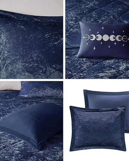 Intelligent Design Twin Comforter Set, Velvet Comforter Set , Luxury Diamond Quilting Comforter Set, Fluffy Comforter Bed Set with Decorative Pillowand 1 Sham, 3 Piece Navy, Twin/Twin XL - LeafyLoom