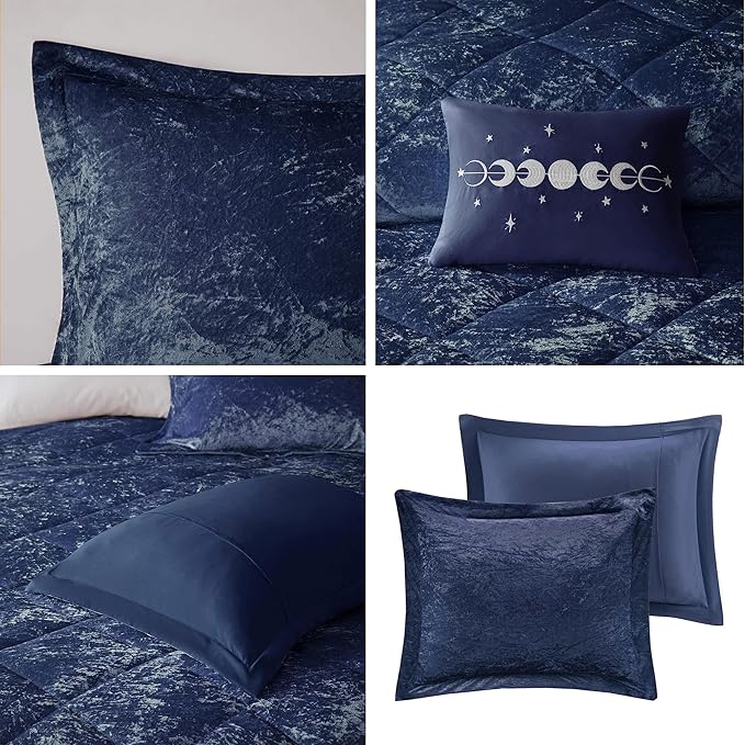 Intelligent Design Twin Comforter Set, Velvet Comforter Set , Luxury Diamond Quilting Comforter Set, Fluffy Comforter Bed Set with Decorative Pillowand 1 Sham, 3 Piece Navy, Twin/Twin XL - LeafyLoom
