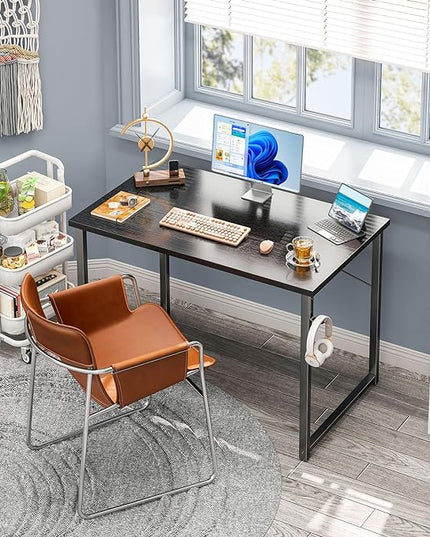 Coleshome 40 Inch Computer Desk, Modern Simple Style Desk for Home Office, Study Student Writing Desk, Black - LeafyLoom