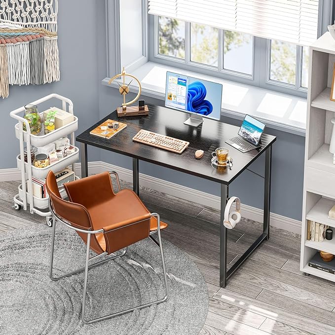 Coleshome 40 Inch Computer Desk, Modern Simple Style Desk for Home Office, Study Student Writing Desk, Black - LeafyLoom