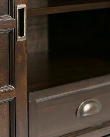 SIMPLIHOME Burlington SOLID WOOD Universal TV Media Stand, 54 inch Wide, Traditional, Living Room Entertainment Center with Storage, for Flat Screen TVs up to 60 inches in Mahogany Brown - LeafyLoom