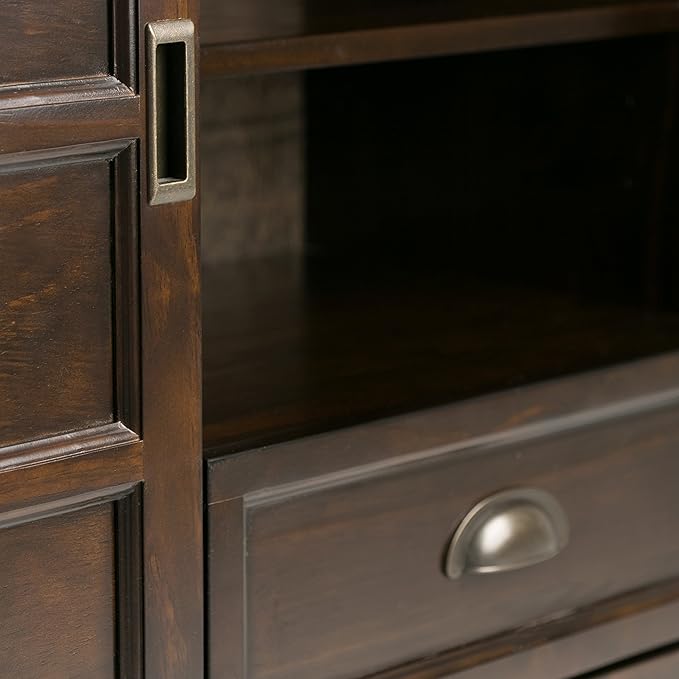 SIMPLIHOME Burlington SOLID WOOD Universal TV Media Stand, 54 inch Wide, Traditional, Living Room Entertainment Center with Storage, for Flat Screen TVs up to 60 inches in Mahogany Brown - LeafyLoom