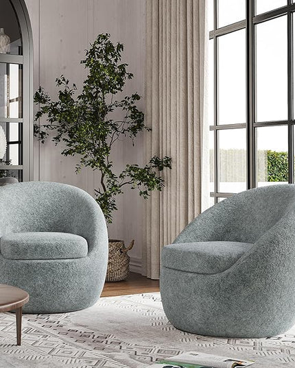 Farini Swivel Accent Chair,Swivel Barrel Chair, Comfy Oversized Round Accent Chair for Living Room Bedroom(Light Green) - LeafyLoom