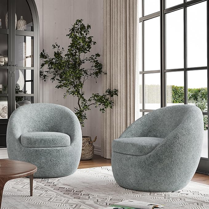 Farini Swivel Accent Chair,Swivel Barrel Chair, Comfy Oversized Round Accent Chair for Living Room Bedroom(Light Green) - LeafyLoom