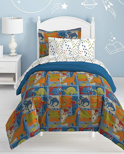 Dream Factory Dinosaur Blocks Ultra Soft Microfiber Boys Comforter Set, Blue, Twin - LeafyLoom