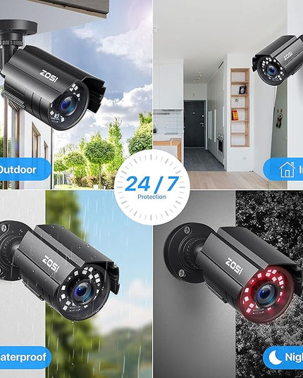 ZOSI 2.0MP 1080P HD 1920TVL Security Camera Hybrid 4-in-1 TVI/CVI/AHD/960H CVBS CCTV Camera Outdoor Indoor,80ft IR Night Vision,Weatherproof Bullet Camera For analog Surveillance DVR(Black) ZOSI