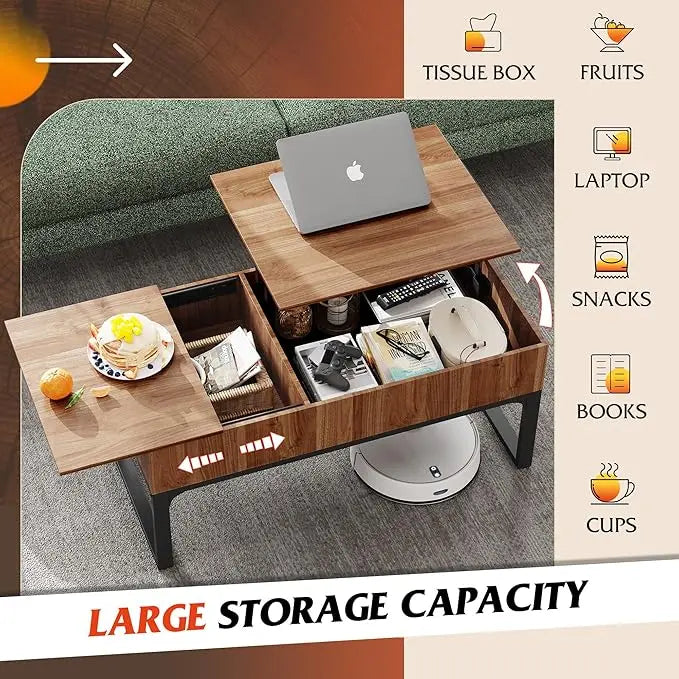 WLIVE Lift Top Coffee Table for Living Room,Modern Wood Coffee Table with Storage,Hidden Compartment and Drawer for Apartment, Home, Retro, Walnut Oak. - LeafyLoom