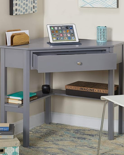 Target Marketing Systems Ellen Corner Desk Drawer and One Storage Shelf for Living Room, Bedroom, or Home Office, Small Computer Table, 42" W x 30" H, Anchor Gray - LeafyLoom