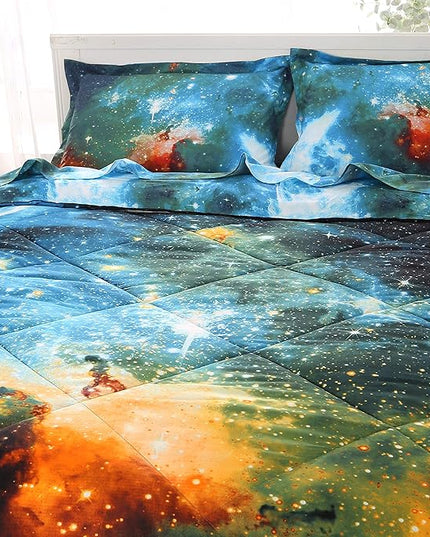 Wowelife Full Bedding Sets for Girls and Boys 5-Piece, Premium Galaxy Bed in a Bag, 3D Galaxy Comforter Set, Comfortable and Soft Kids Bedding Set(Full, Coloful Galaxy) - LeafyLoom