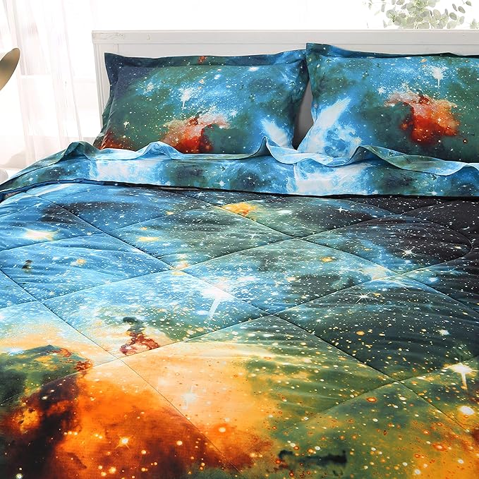 Wowelife Full Bedding Sets for Girls and Boys 5-Piece, Premium Galaxy Bed in a Bag, 3D Galaxy Comforter Set, Comfortable and Soft Kids Bedding Set(Full, Coloful Galaxy) - LeafyLoom