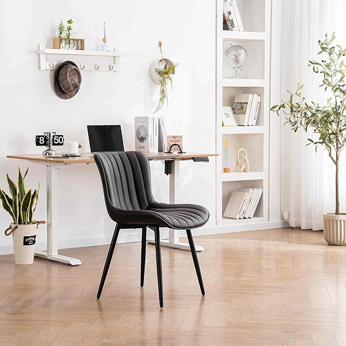 YOUNIKE Dining Chairs Set of 2 Leather Kitchen Chair with Metal Legs Armless Accent Chair Upholstered Dining Room Chairs with Back Mid Century Modern Vanity Chair Side Chairs, Espresso Brown - LeafyLoom