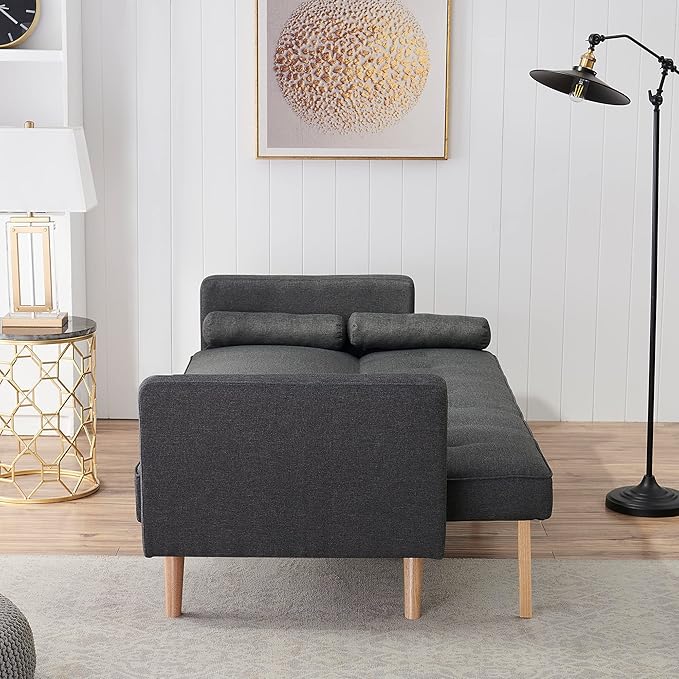 NicBex Sectional Couch Sofa with 2 Round Pillows Cotton Sofa Bed Cloud Couch for Living Room Furniture Sets with Adjustable Back, Modular Sofa for Living Room, Bedroom, Apartment,71.6" L, Dark Gray - LeafyLoom