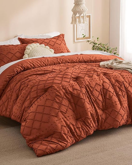 Bedsure Twin/Twin XL Comforter Set - Terracotta Boho Twin Extra Long Comforter Set for College, Shabby Chic Dorm Bedding Set, 2 Pieces Modern Farmhouse Bed Set, includes 1 Pillow Sham - LeafyLoom