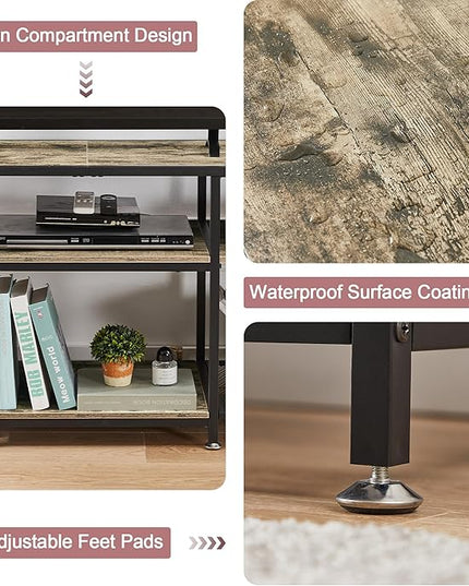 VECELO 55" TV Stand for 55/60/65 Inch Television, Entertainment Center with Storage Shelves & Hooks, 3-Tier Modern Wooden Console Table for Living, Bedroom and Gaming Room, 55 Inch, Oak Grey - LeafyLoom