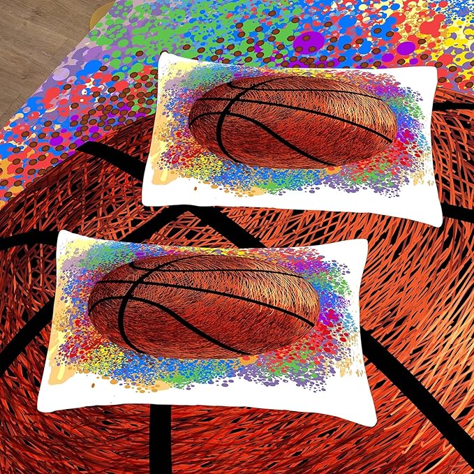 Tailor Shop Basketball Full Size Comforter Set,Basketball Bedding Set for Boys Kids Adults Teens,Sports Kids Basketball Comforter Sets Luxury Graffiti Hip Hop Set with 1 Comforter 2 Pillowcases - LeafyLoom