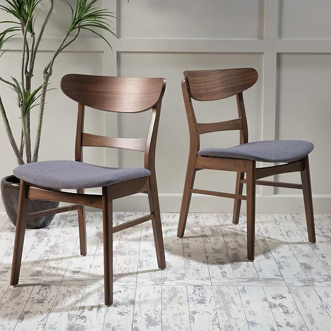 Christopher Knight Home Idalia Dining Chairs, 2-Pcs Set, Dark Grey / Walnut Finish - LeafyLoom