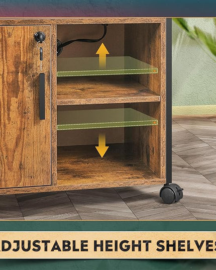DEVAISE File Cabinet with Charging Station, Lockable Lateral Filing Cabinets for Home Office, Printer Cabinet Accommodates A4/Letter size file folders, Rustic Brown - LeafyLoom