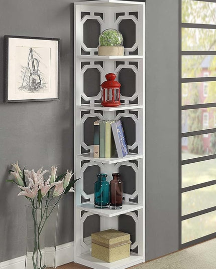 Convenience Concepts Omega 5 Tier Corner Bookcase, White - LeafyLoom