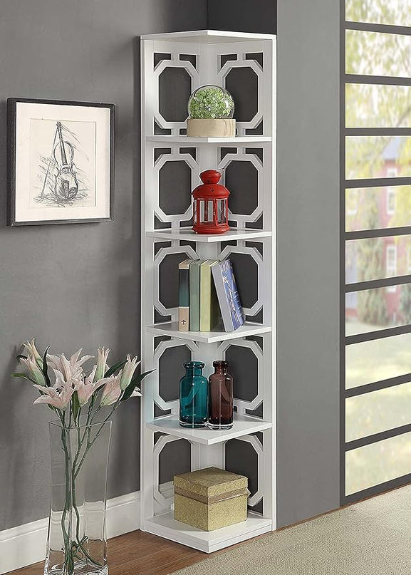 Convenience Concepts Omega 5 Tier Corner Bookcase, White - LeafyLoom