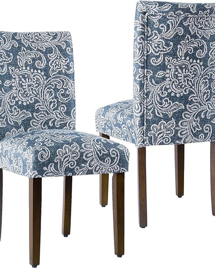 HomePop Classic Parsons Dining Chairs, Pack of 2, Denim Jacobean Print - LeafyLoom
