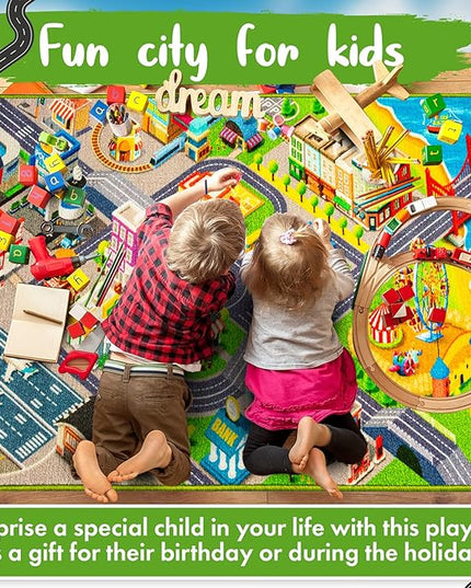 Kids Carpet Playmat City Life 3D Playroom Rug | 30 x 60 Inch Extra Large Toddler Activity Mat for Race Cars & Toys | Playroom Rug Makes a Fun Educational Gift Idea for Boys & Girls - LeafyLoom