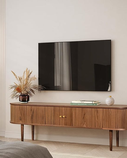 71’’ TV Stand with Storage and Shelves designed to fit 65’’ - 75’’ TVs. Wood Entertainment Center for Living Room and Bedroom, Media Console and Modern TV Console Table (Walnut) - LeafyLoom